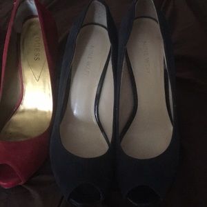 Suede shoes, size 8.1/2, black, red, blue